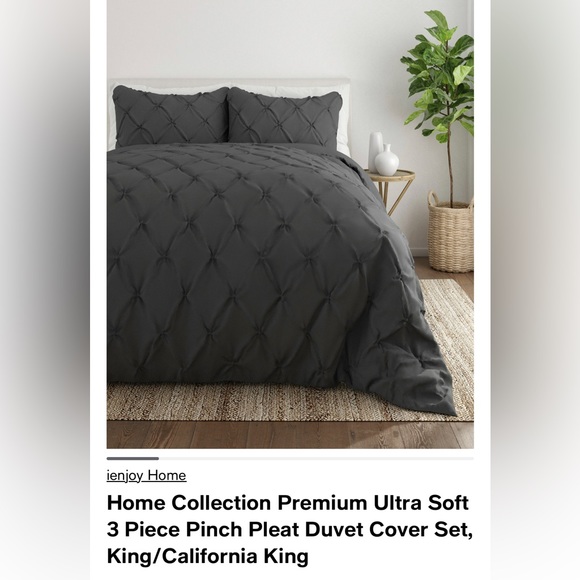 ienjoy Home Other - King / Cal King 3-Piece Gray Pinch Pleat Duvet Cover Set